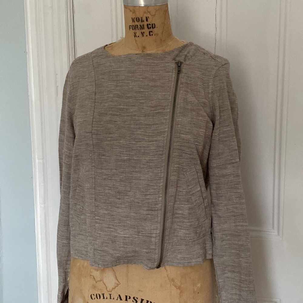 Brooklyn Industries Linen Blend Asymmetrical Zip-up Jacket Size Small
